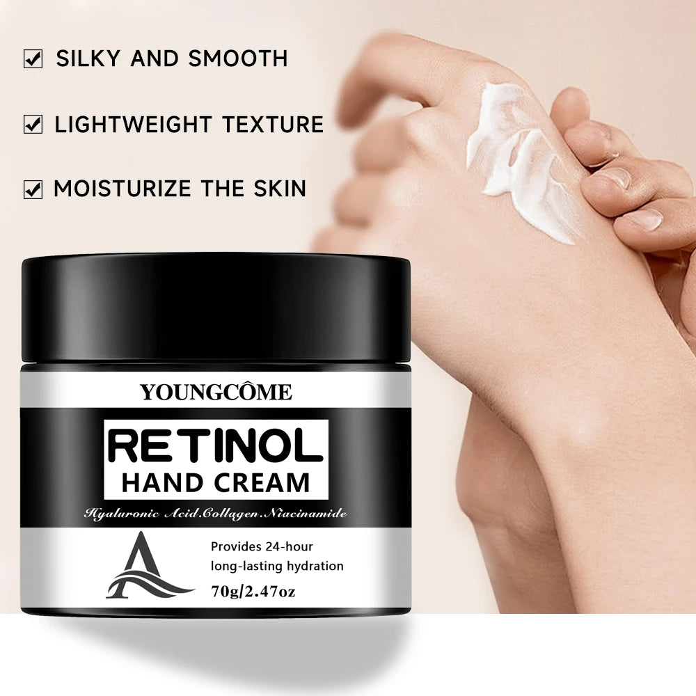 YOUNGCOME Retinol Hand Cream with Hyaluronic Acid & Collagen - 24-Hour Long-Lasting Hydrating Hand Moisturizer 40/70g