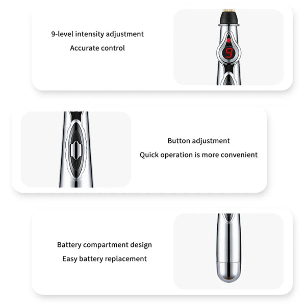 Electric Massage Pen Adjustable For Body Back Hand Massage Press And Relax Muscles, Battery Powered Silver