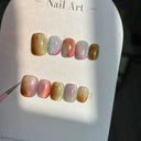10Pcs Handmade Press on Nails Blue Fake Nails with Fish Pattern Wearable Stick-on Nails Full Cover False Nai