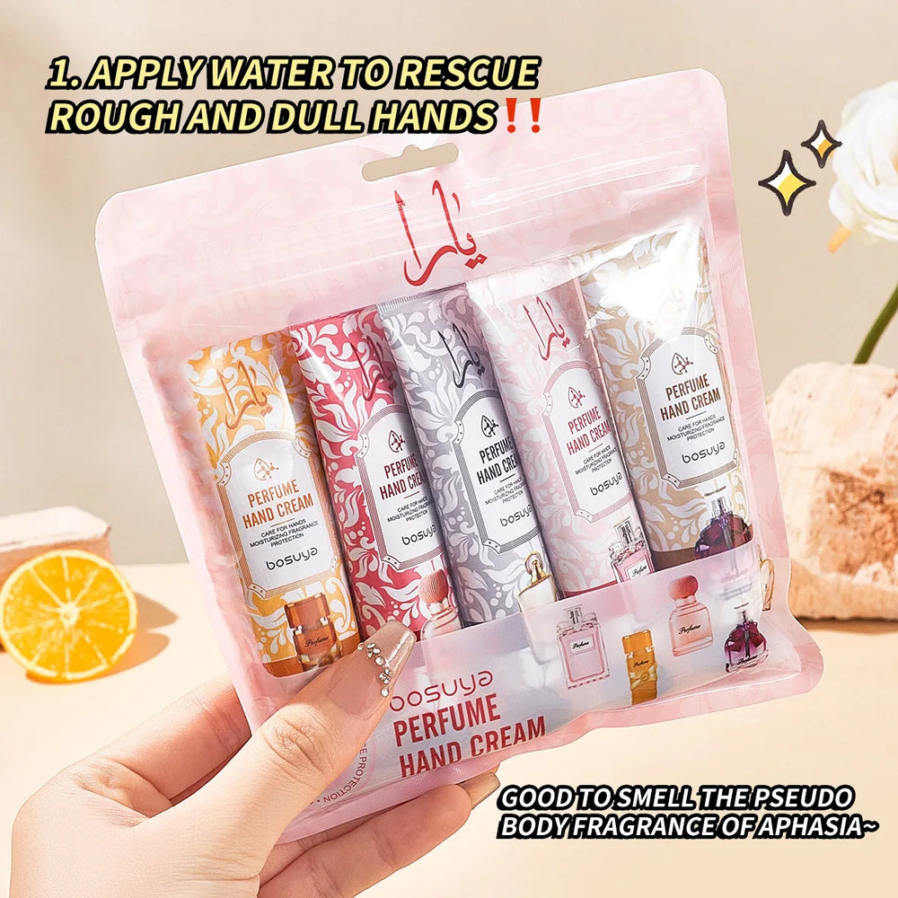 5pcs Perfume Fragrance Hand Cream Sets Moisturizing Non-sticky Hand Cream Nourishing Hydrating Anti Chapped Skin Care for Hands