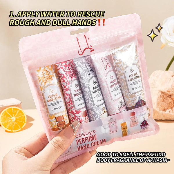5pcs Perfume Fragrance Hand Cream Sets Moisturizing Non-sticky Hand Cream Nourishing Hydrating Anti Chapped Skin Care for Hands