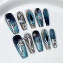 10Pcs Handmade Press On Nails with Eye Little Monster Design Wearable Manicure False Nails Decoration Full Cover Nail Tips Art