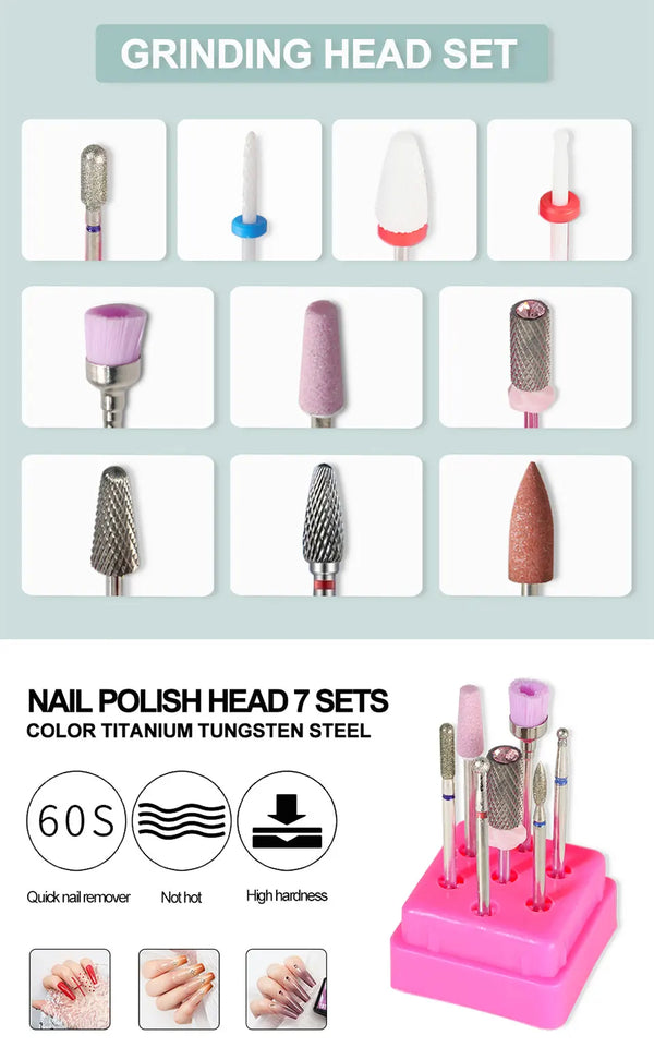 7 Pcs Tungsten Carbide Ceramic Nail Drill Bits For Manicure Removing Gel Varnish Nail Drill Bit Kits Accessories Engraving Tools