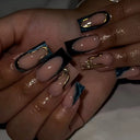 24Pcs Brown Long Coffin False Nails Glitter Ballet Wearable with French Design Fake nails Full Press on Nail Ins Nail Tips Art