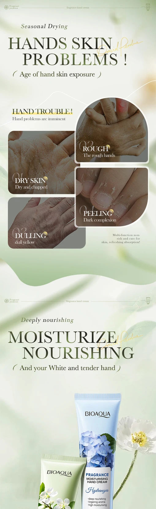 75g BIOAQUA Lavender Sakura Moisturizing Hand Cream Jasmine Moisturizing Nourishing Hydrating Hands Moisturizer Skin Care