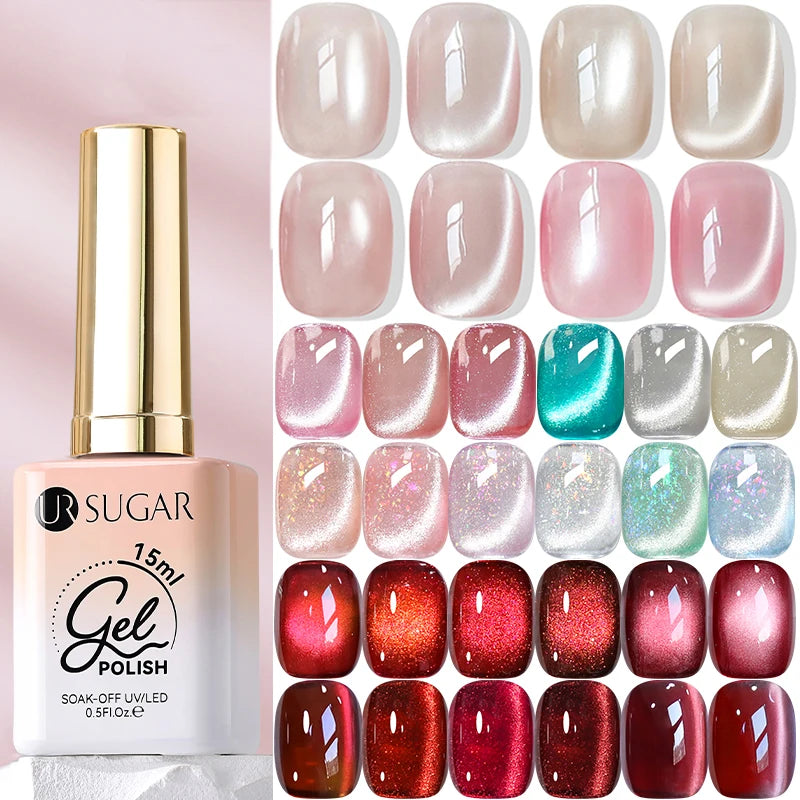 UR SUGAR Jelly Glass Cat Magnetic Gel Nail Polish Glitter Effect Semi Permanent Soak Off LED UV Gel Varnish Manicure Nail Art