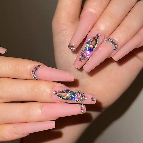 24pcs Pink Leopard Print Fake Nails French Press on Nails Y2K Sweet Cool Long Square False Nails Stars Pearl Rhinestone Nail Art