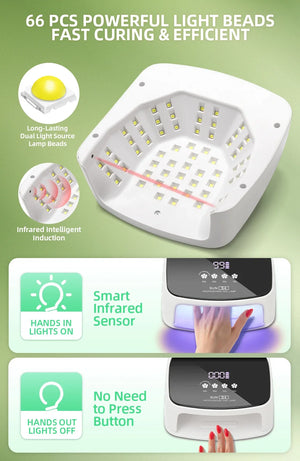 288W Professional Nail Lamp Rechargeable 66LEDS UV LED Nail Drying Lamp Cordless Manicure Lamp With 5Timer Setting Smart Sensor