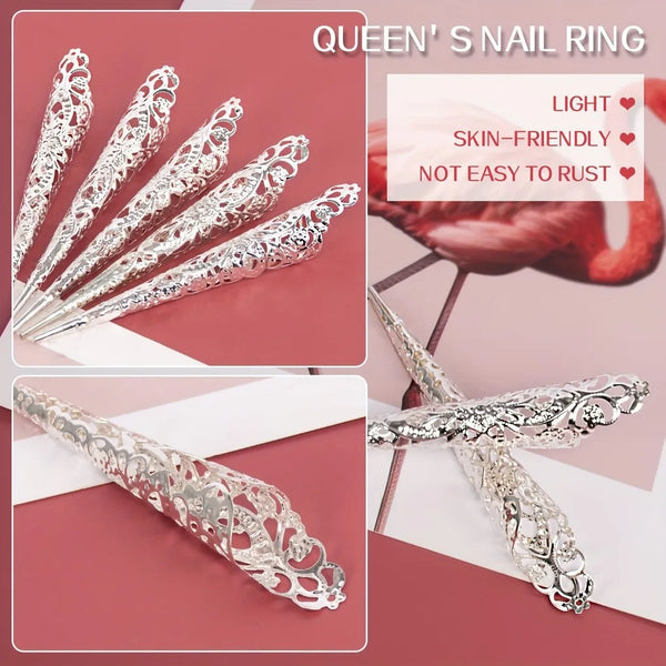 10pcs Ancient Costume Fake Nails Queen Nail Ring Costume Antique Style for Drama Dance Show Halloween Cosplay Nails Accessories