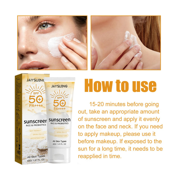 Probiotic Organic Rice Sunscreen Prevent Tanning Reduce Risk Sunburn Waterproof Broad Spectrum Protection UV Resistant Lotion