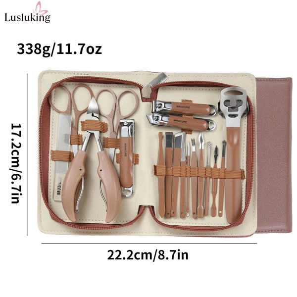 18PCS Nail Clipper Manicure Set Stainless Nail Cutter Pedicure Scissor Cuticle Nipper Nail Tool Personal Care Nail Grooming Tool