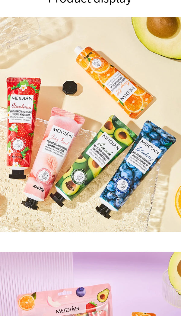 Meidian Fruit Fragrance Hand Cream Packaged Set of 5 Moisturizing and Hydrating Hand Cream Set for Autumn and Winter to Prevent Dryness and Cracking, Hand Care Cream for Skin Softening and Nourishment, Hand Moisturizing Cream