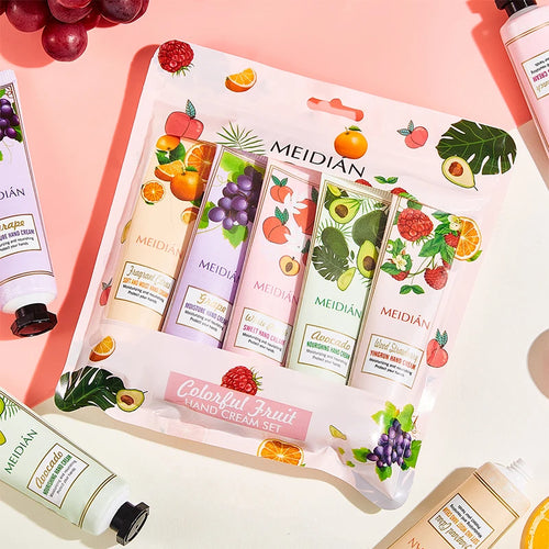 Meidian Fruit Fragrance Hand Cream Packaged Set of 5 Moisturizing and Hydrating Hand Cream Set for Autumn and Winter to Prevent Dryness and Cracking, Hand Care Cream for Skin Softening and Nourishment, Hand Moisturizing Cream