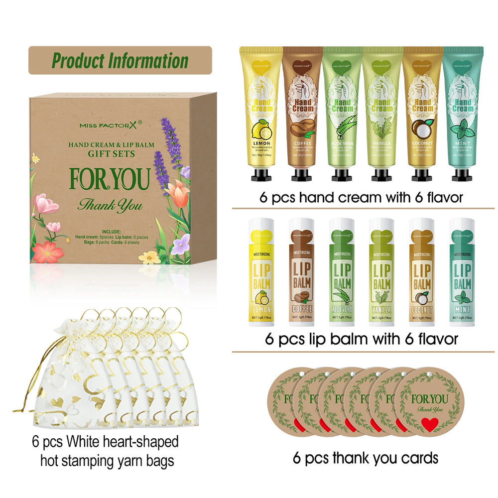 6 Sets/Box Wedding Companion Gift Set, Hand Cream Set Lip Balm Set, Love Thank You Card and Love Gauze Bag, Party Gift Distribut