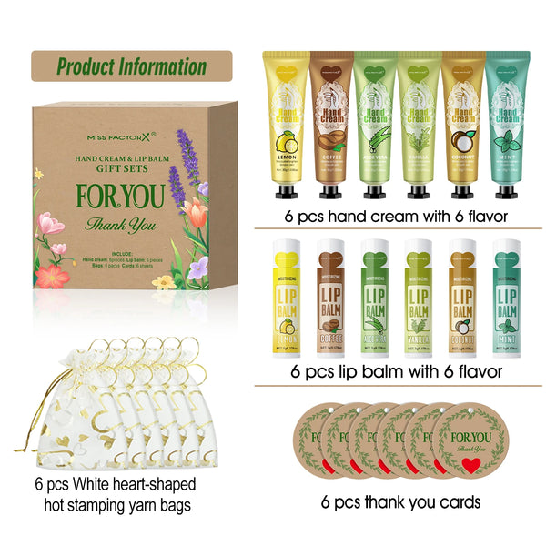 6 Sets/Box Wedding Companion Gift Set, Hand Cream Set Lip Balm Set, Love Thank You Card and Love Gauze Bag, Party Gift Distribut