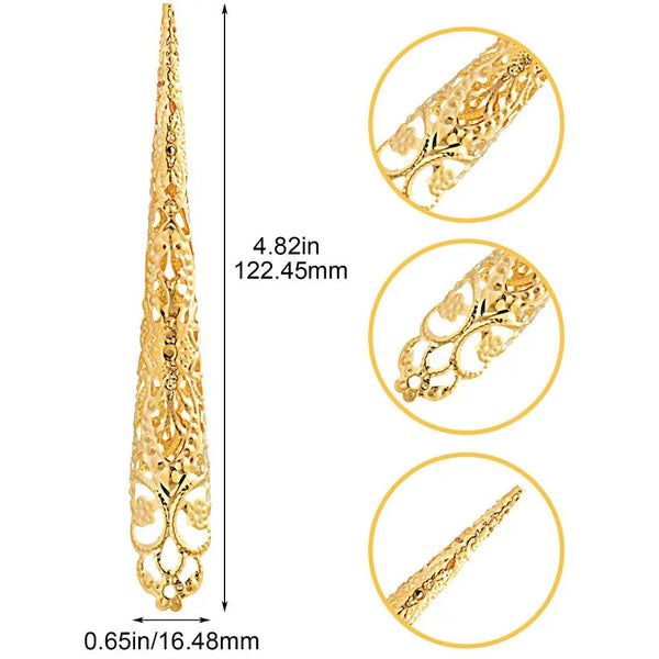 10pcs Ancient Costume Fake Nails Queen Nail Ring Costume Antique Style for Drama Dance Show Halloween Cosplay Nails Accessories