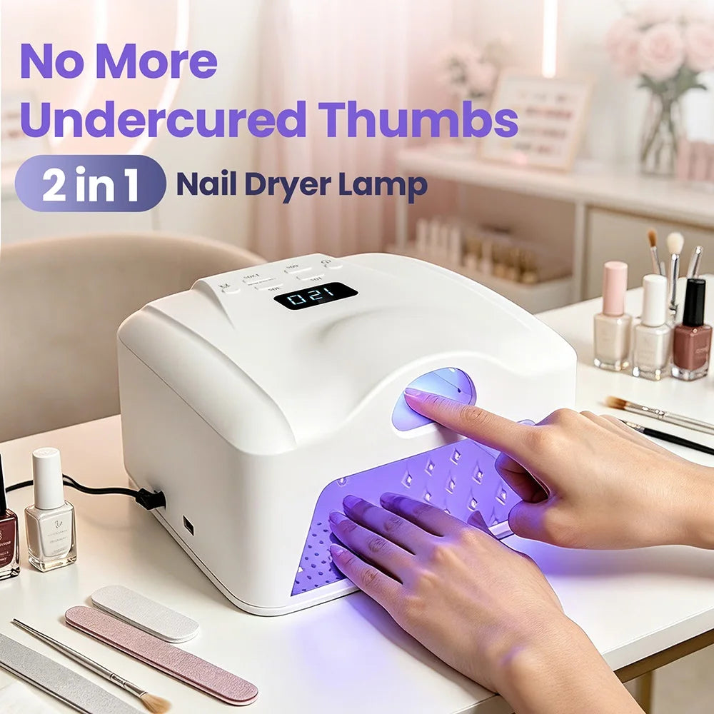 2 In 1 LED Nail Lamp Auto Sensor Gel Nail Dryer with Thumb Curing Zone Fast Curing Nail Light for Salon & Home Manicure Pedicure