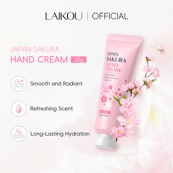 LAIKOU Japan Sakura Hand Cream Hydrating Hand Moisturizer Smoothing Radiant Treatment Refreshing Scent Hand Balm