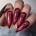 24pcs Long Stiletto False Nails Halloween Gradient Red Full Cover Nail Tip Lines Design Fake Nail Wearable Almond Press on Nails