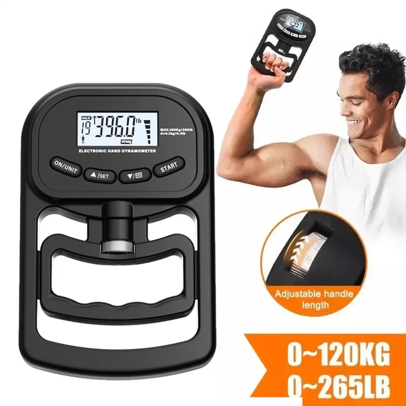 Digital Hand Dynamometer Grip Strength Tester 265Lbs/120Kg with USB LCD Screen for Power Training And Sport