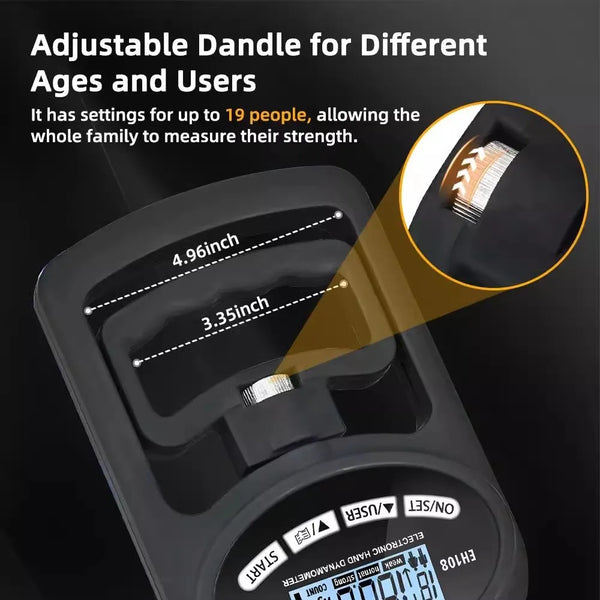 Digital Hand Dynamometer Grip Strength Tester 265Lbs/120Kg with USB LCD Screen for Power Training And Sport