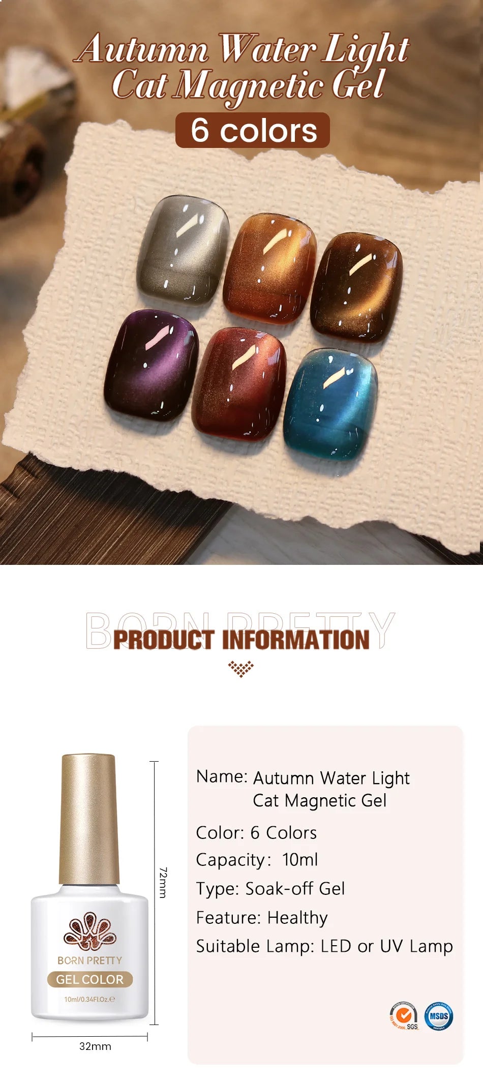 BORN PRETTY 10ml Pink Glass Cat Magnetic Gel Nail Polish Water Light Transparent Soak Off Nail Art Gel Varnish Manicure