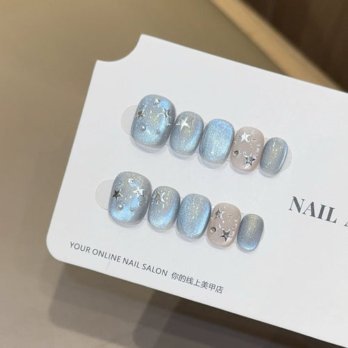 10pcs Love Cat Eye Handmade Press on Nails Simple Fake Nails False Nails Short Artificial Nail
