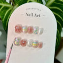 10Pcs Handmade Press on Nails Blue Fake Nails with Fish Pattern Wearable Stick-on Nails Full Cover False Nai
