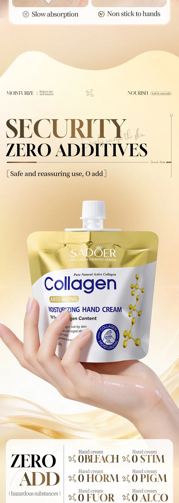 SADOER Collagen Moisturizing Hand Cream Anti Aging Replenish Whitening Repair Damaged Skin Hydrating Hands Skin Care