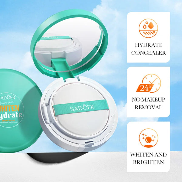 SADOER Air Cushion Whitening Hydrating Barrier Concealer BB Cream Brighten Moisturizing Sunscreen SPF60+ Anti-sunburn Makeup
