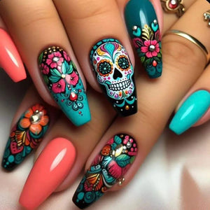 24pcs Long Coffin False Nails Press on Halloween Purple Nails Tip Pumpkin Castle Design Fake Nail Art Wearable Finished Manicure