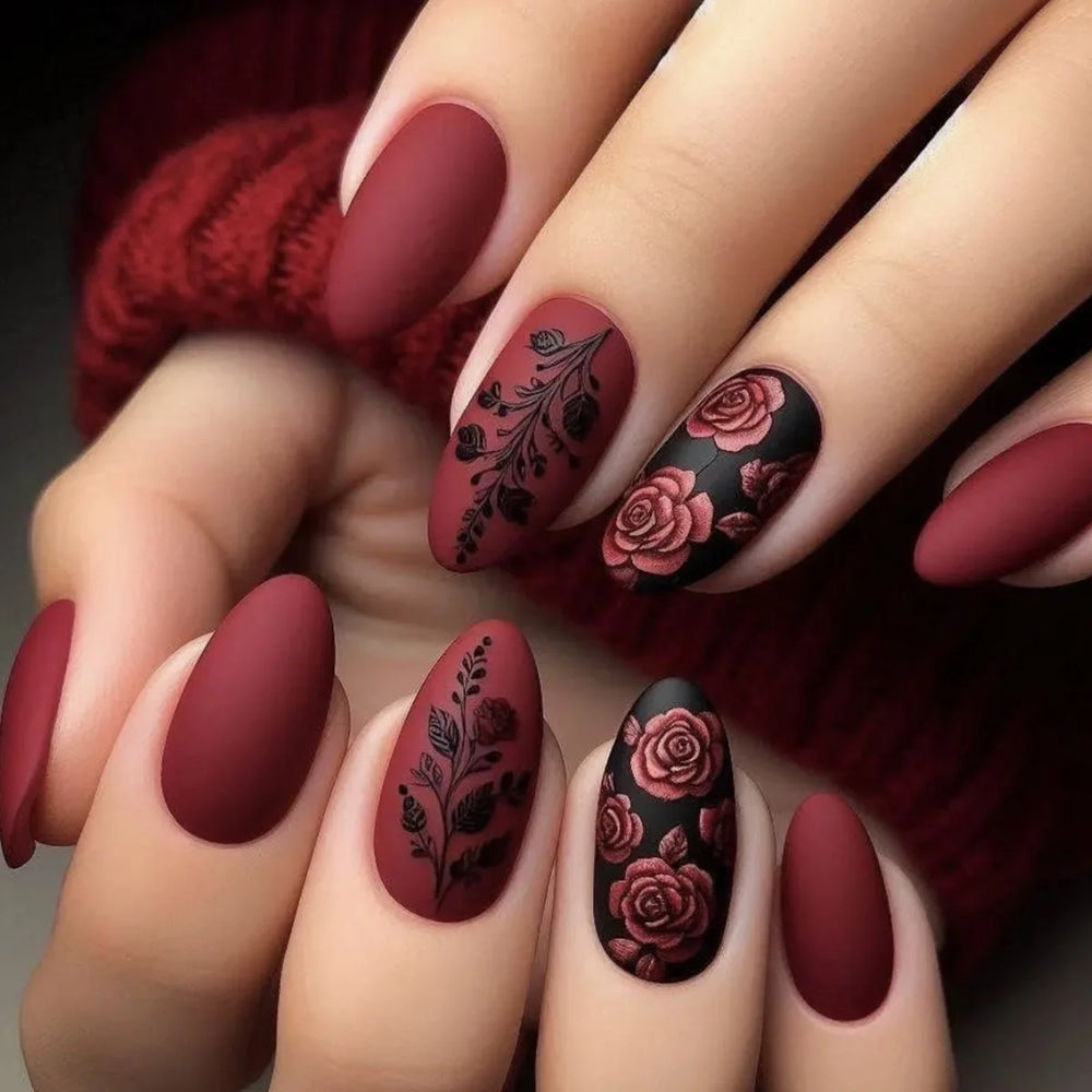 24pcs Long Stiletto False Nails Halloween Gradient Red Full Cover Nail Tip Lines Design Fake Nail Wearable Almond Press on Nails