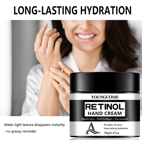 YOUNGCOME Retinol Hand Cream with Hyaluronic Acid & Collagen - 24-Hour Long-Lasting Hydrating Hand Moisturizer 40/70g