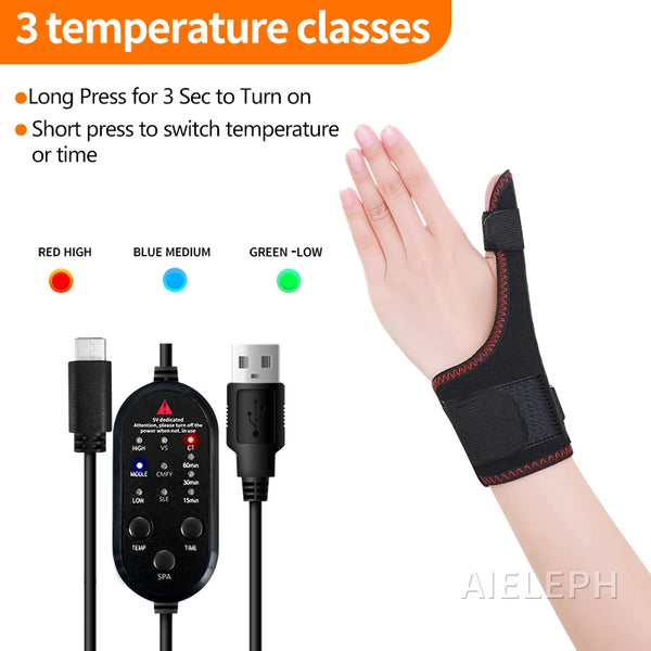 Heating Masage Thumb Wrist Support Brace Electric Heated Finger Pad Thumb Stabilizer for Carpal Tunnel Relief Finger Massager