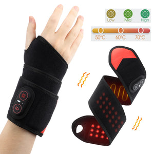 Cordless Heating Wrist Guard 660&850nm Red Light Hot Compress Wristband 3 Levels Electric Vibration Massage Hand Wrist Brace