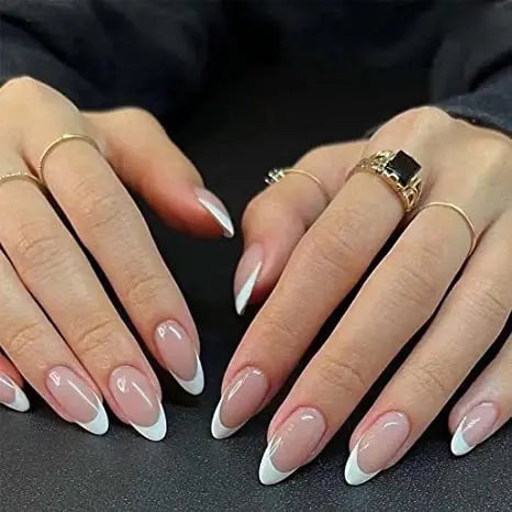 24Pcs French Tip Fake Nails Almond Press on Nails Solid Color Gradient False Nails Full Cover Acrylic Wearable Manicure Nail Art