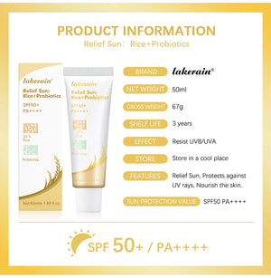 Lakerain SPF50+ Rice+Probiotics Sunscreen Skin Protection Refreshing Makeup Sunscreen Cream UV Resistance Facial Sunscreen New