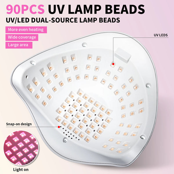 Professional 90 LED UV Nail Lamp For Nails Gel Polish With 4 Timer Setting HD Display Screen Auto Sensor Nail Dryer Tool