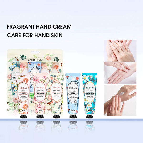 Meidian Fruit Fragrance Hand Cream Packaged Set of 5 Moisturizing and Hydrating Hand Cream Set for Autumn and Winter to Prevent Dryness and Cracking, Hand Care Cream for Skin Softening and Nourishment, Hand Moisturizing Cream