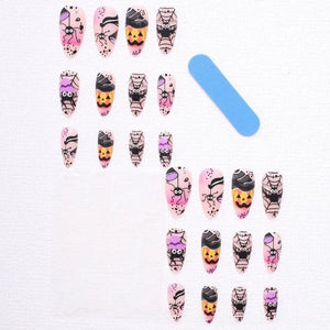 24PCS Halloween Press On Nails Red French Tip Black Spider Web Pattern Holiday Party Cosplay Style Short Square False Nails