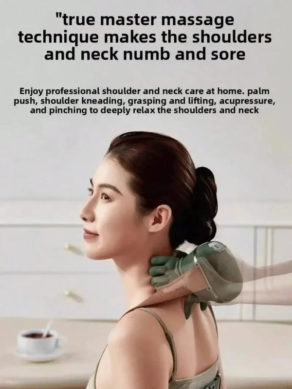 Advanced 4D Shiatsu Neck and Shoulder Massager with Heat & Finger Massage - Wireless, Deep Tissue, Simulated Human Hand Design