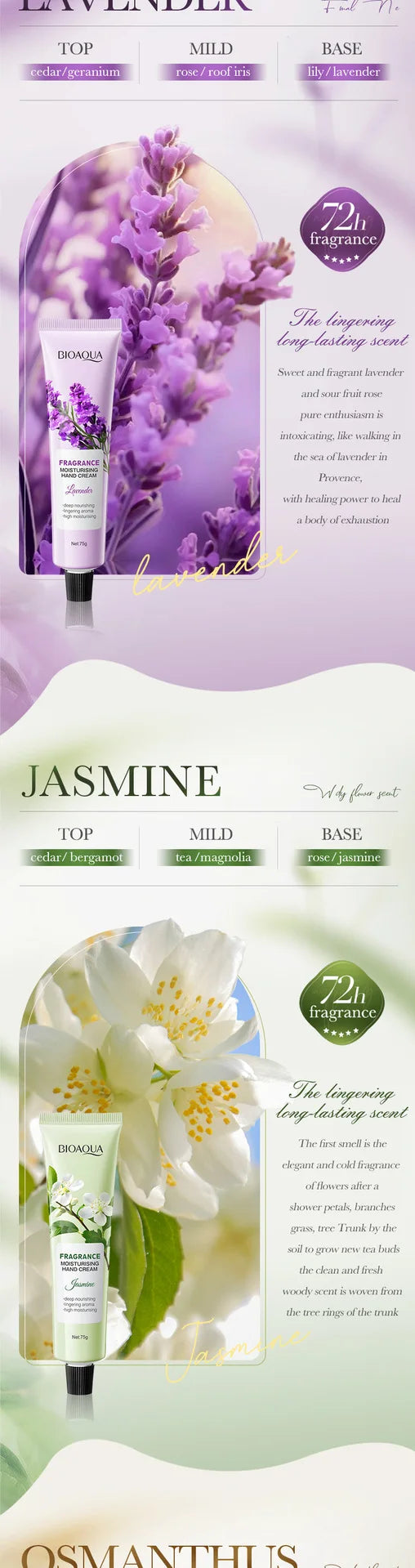 75g BIOAQUA Lavender Sakura Moisturizing Hand Cream Jasmine Moisturizing Nourishing Hydrating Hands Moisturizer Skin Care