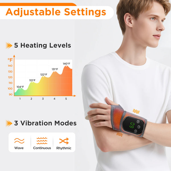 Electric Wrist Massager Heating Pad Vibration 5 Gears Hot Compress Wrist Guard Band USB Recharge Adjustable Wrist Protection
