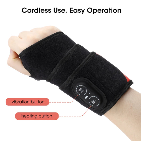 Cordless Heating Wrist Guard 660&850nm Red Light Hot Compress Wristband 3 Levels Electric Vibration Massage Hand Wrist Brace