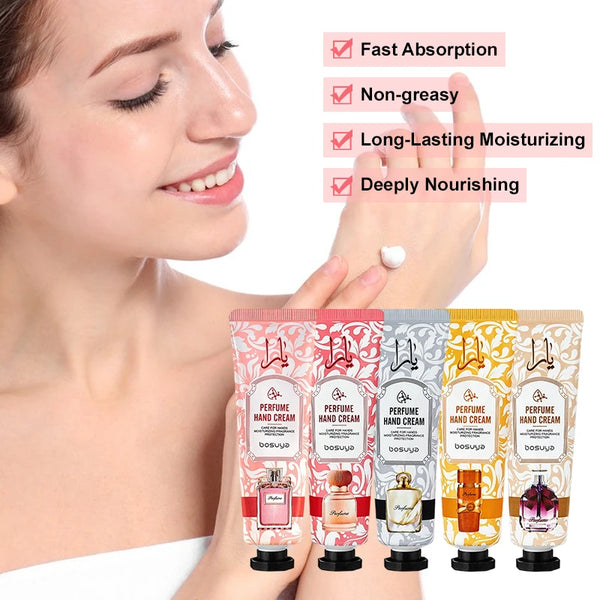5pcs Perfume Fragrance Hand Cream Sets Moisturizing Non-sticky Hand Cream Nourishing Hydrating Anti Chapped Skin Care for Hands