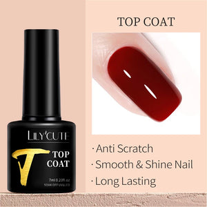 LILYCUTE 7ml Base Nowipe Top Coat Soak Off UV LED Gel Nail Polish Reinforcement Gel Semi Permanent Multifunction Gel Varnishes