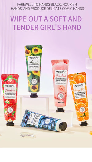 Meidian Fruit Fragrance Hand Cream Packaged Set of 5 Moisturizing and Hydrating Hand Cream Set for Autumn and Winter to Prevent Dryness and Cracking, Hand Care Cream for Skin Softening and Nourishment, Hand Moisturizing Cream