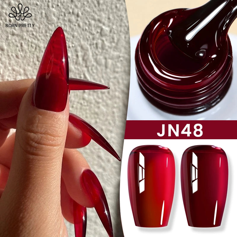 BORN PRETTY 10ml Blood Red Jelly Transparent Gel Nail Polish Wine Red Winter Color Semi Permanent Soak Off UV LED Varnish