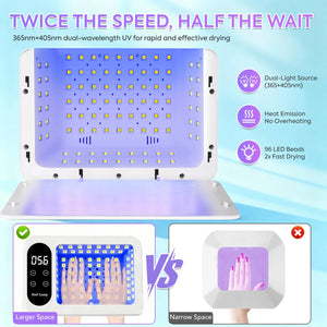 2-in-1 Hand Pillow UV/LED Nail Lamp – 96 Beads 2X Fast Drying, 4 Timer Modes & Removable Base Nail lamp fast drying