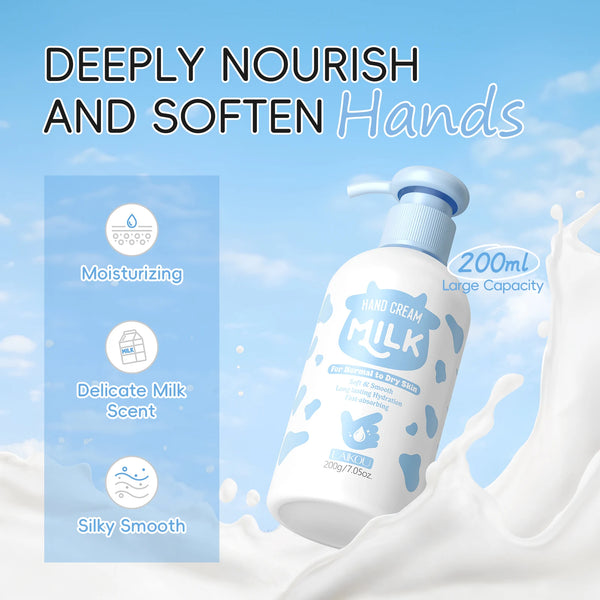 LAIKOU Milk Hand Cream Intensive Hydration Fast-Absorbing Smoothing Repair Dry Cracked Skin Vitamin C Enriched